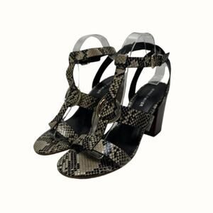 MARC FISHER Black Walinda City Snake Print Block Heel Sandal | 9M